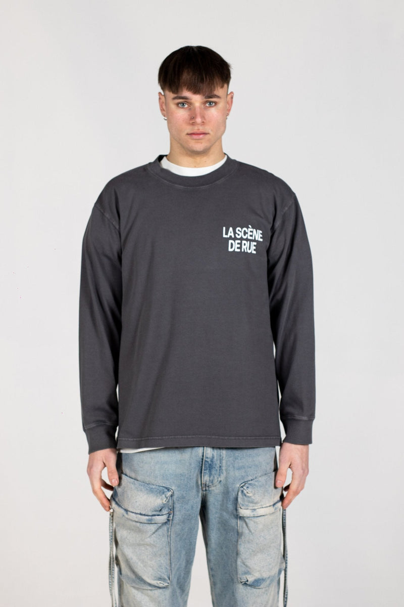 LOGO LONG SLEEVE T-SHIRT - GRAY PINSTRIPE - LA SCÈNE DE RUELong sleeved T-shirtLA SCÈNE DE RUELA SCÈNE DE RUE