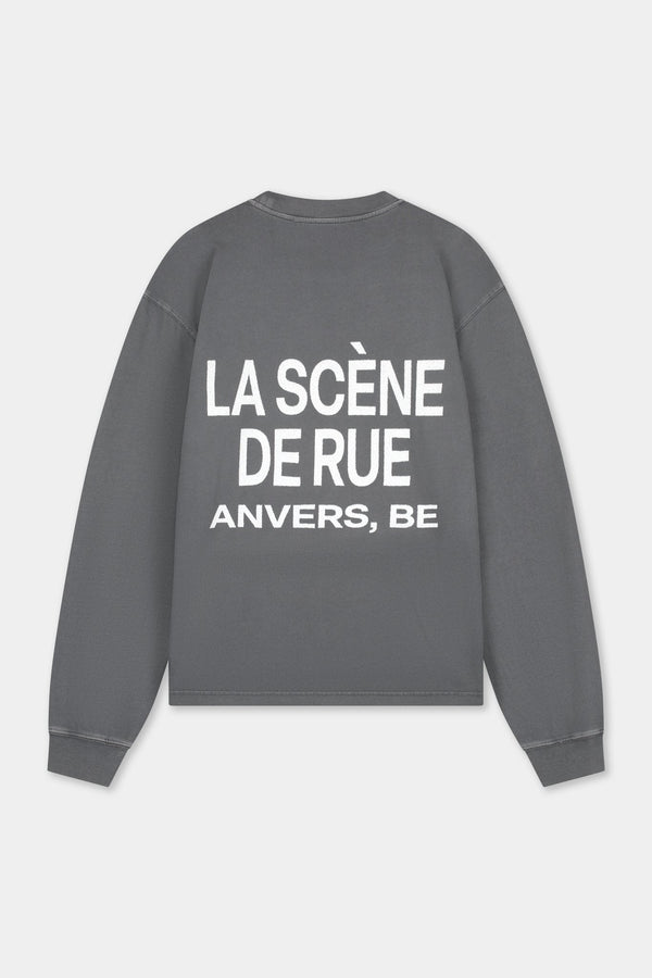 LOGO LONG SLEEVE T-SHIRT - GRAY PINSTRIPE - LA SCÈNE DE RUELong sleeved T-shirtLA SCÈNE DE RUELA SCÈNE DE RUE