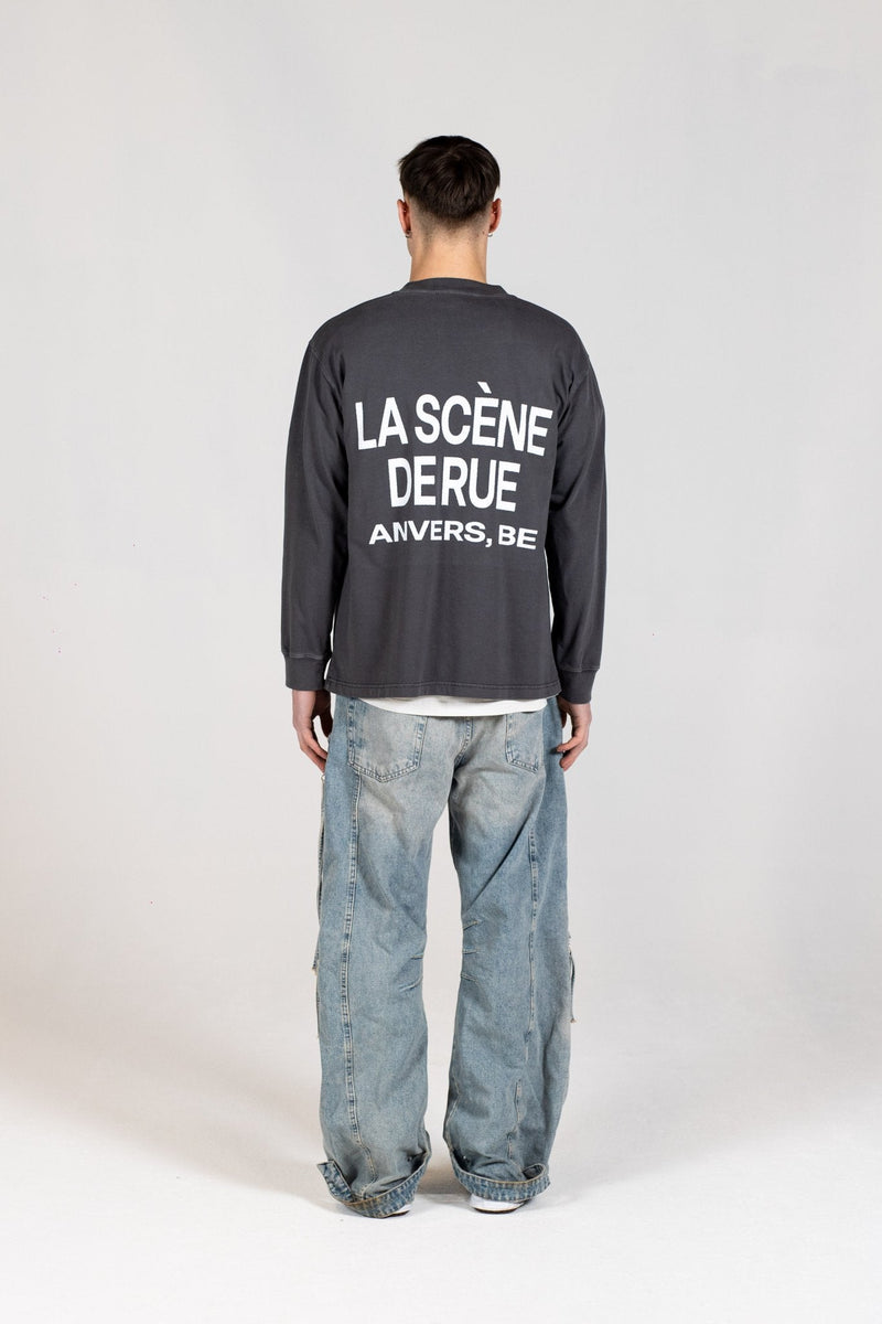 LOGO LONG SLEEVE T-SHIRT - GRAY PINSTRIPE - LA SCÈNE DE RUELong sleeved T-shirtLA SCÈNE DE RUELA SCÈNE DE RUE