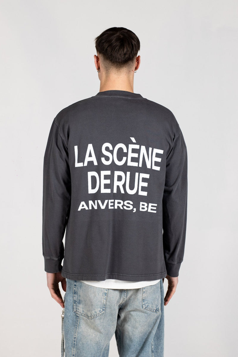 LOGO LONG SLEEVE T-SHIRT - GRAY PINSTRIPE - LA SCÈNE DE RUELong sleeved T-shirtLA SCÈNE DE RUELA SCÈNE DE RUE