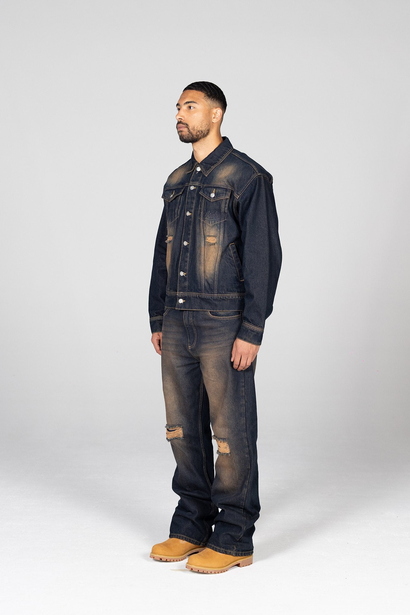 DENIM JACKET LSDR SET - DIRTY DENIM SET - DENIM SET ZARA - WASHED DENIM SET LA SCENE DE RUE - JACKET DARK BLUE DENIM BROWN - CROPPED DENIM JHACKET STREETWEAR LUXURY - ACNE STUDIOS DENIM JACKET DUPE - OVERSIZED DENIM SET - WIDE LEG JEANS - DENIM JACKET TRUCKER LSDR - LA SCENE DE RUE 